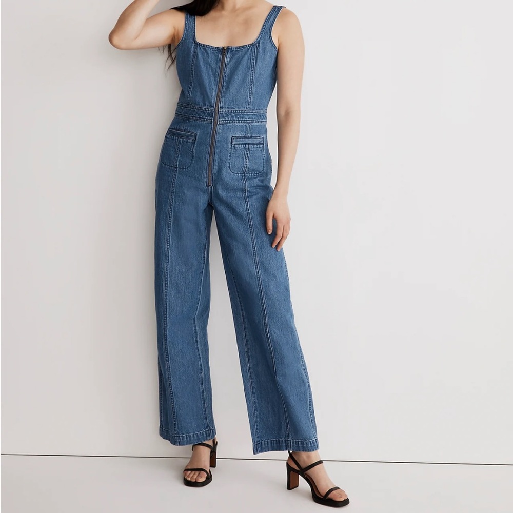 Denim Seamed Zip-Up Jumpsuit in Laurelhurst Wash